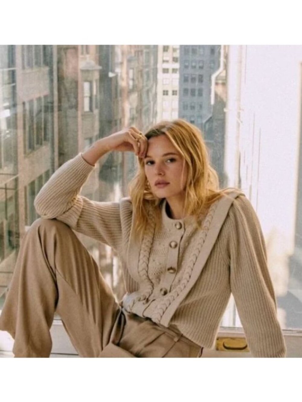 NWT Sezane Rebecca cardigan beige SZS bust 32